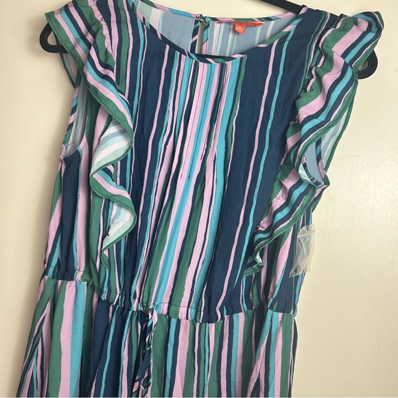 ModCloth Multicolored Striped Get Into The Ruffle Drawstring Waist Dress NWOT L - Picture 10 of 16